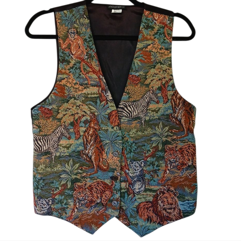 Axessorium Vintage Animal Print Vest with Jungle Scene Size Medium/Large